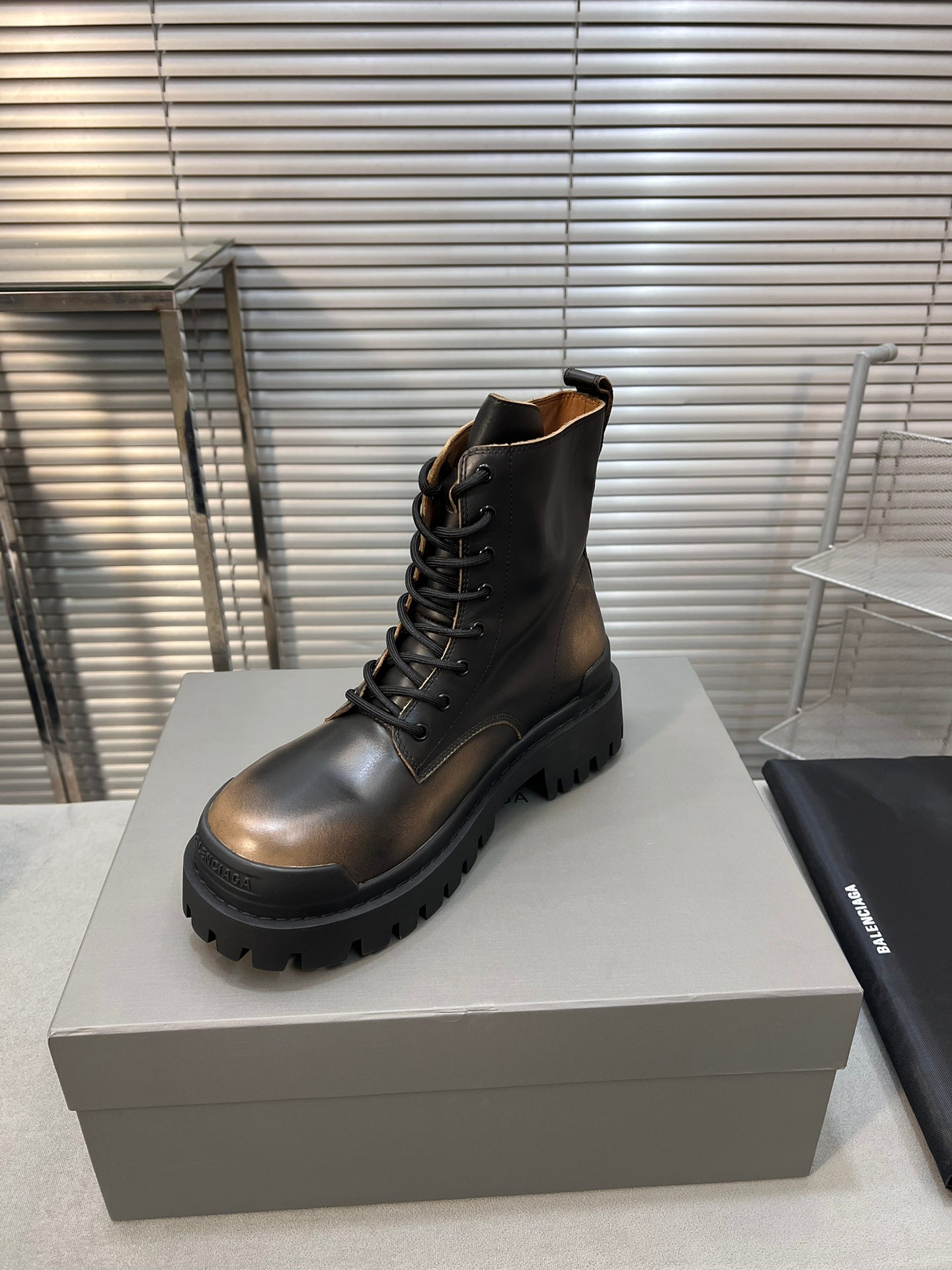 Balanciaga CHUNKY BOOTS IN BLACK MIX BRONZE SMOOTH CALFSKIN