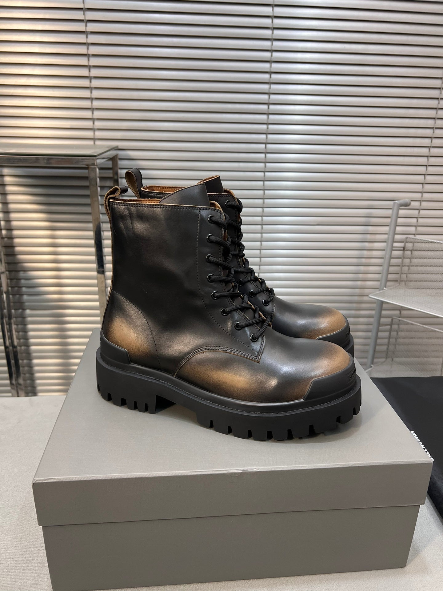 Balanciaga CHUNKY BOOTS IN BLACK MIX BRONZE SMOOTH CALFSKIN
