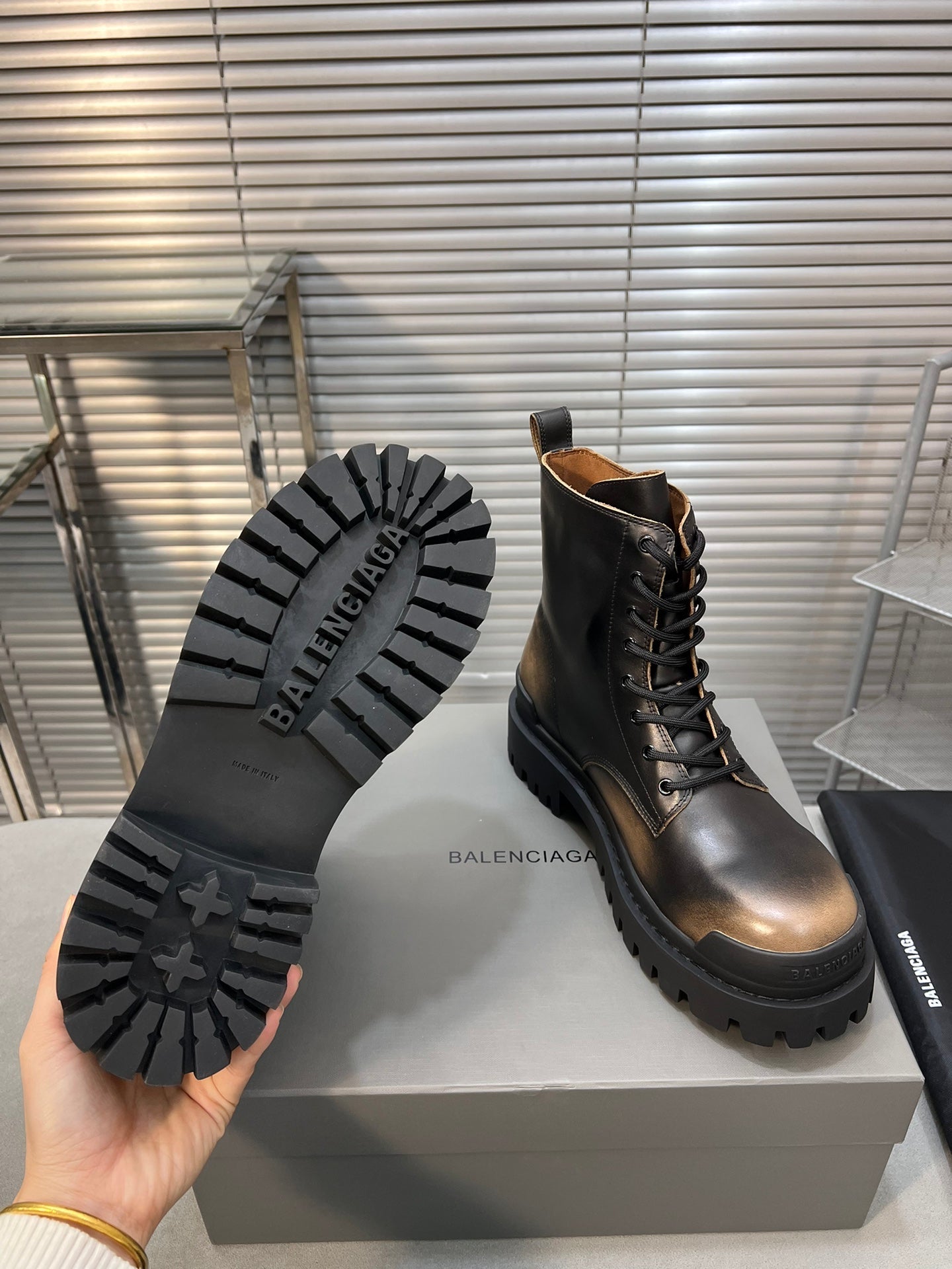 Balanciaga CHUNKY BOOTS IN BLACK MIX BRONZE SMOOTH CALFSKIN