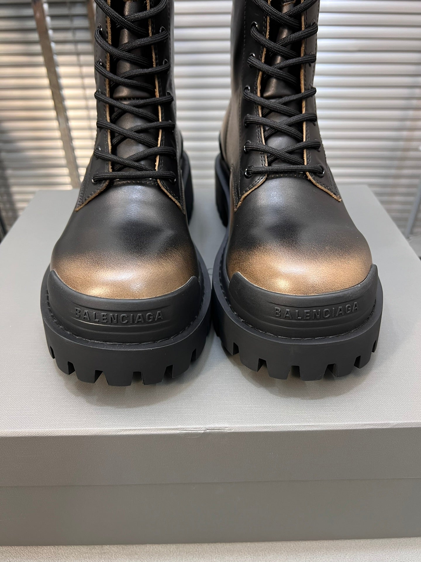Balanciaga CHUNKY BOOTS IN BLACK MIX BRONZE SMOOTH CALFSKIN