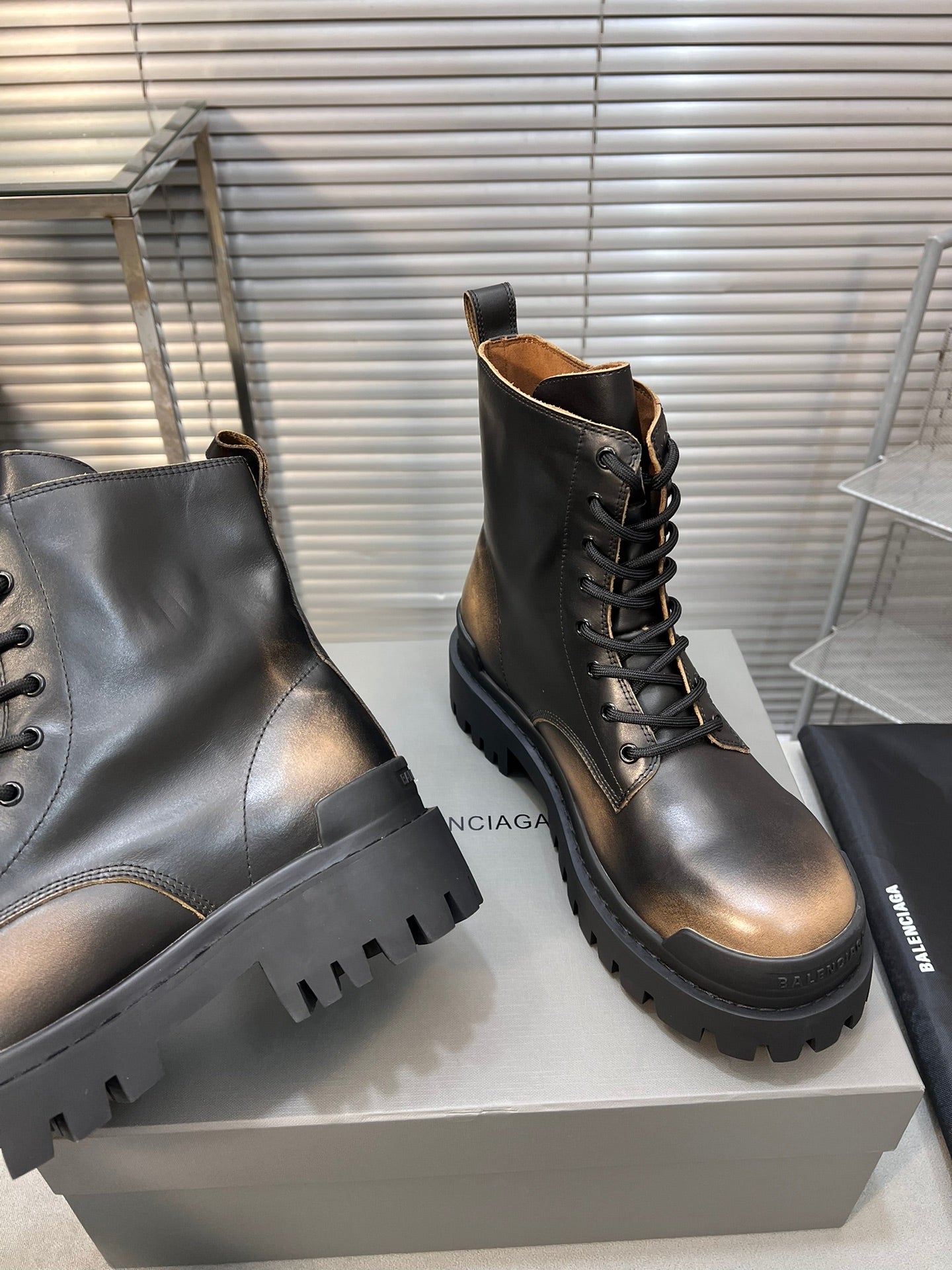 Balanciaga CHUNKY BOOTS IN BLACK MIX BRONZE SMOOTH CALFSKIN