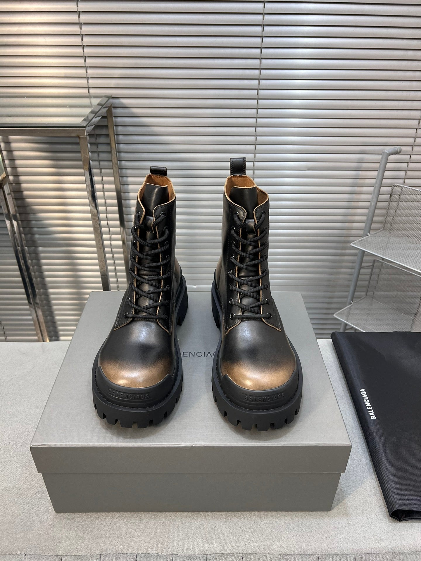 Balanciaga CHUNKY BOOTS IN BLACK MIX BRONZE SMOOTH CALFSKIN