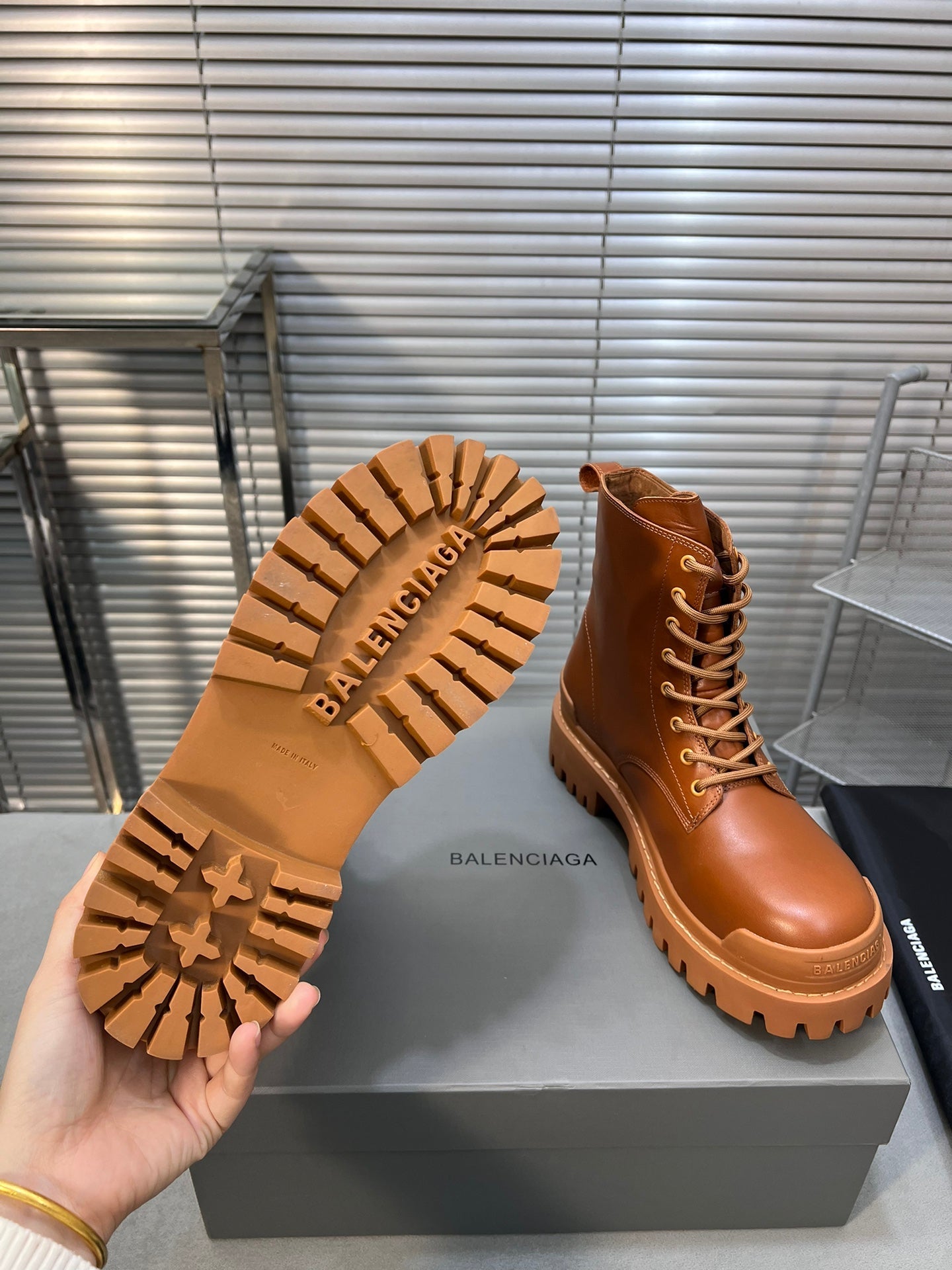 Balanciaga CHUNKY BOOTS IN TAN SMOOTH CALFSKIN