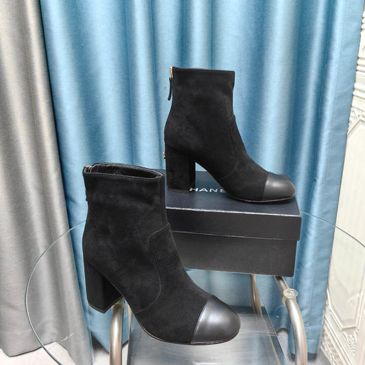 CHANEL Ankle Boots 70mm Black Suede