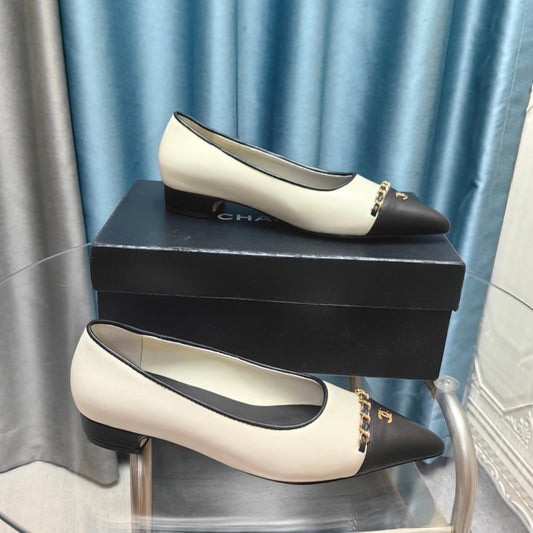 CHANEL Ballet Flats White Chain Lambskin