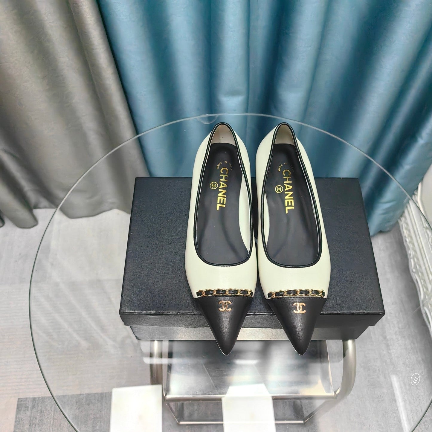 CHANEL Ballet Flats White Chain Lambskin