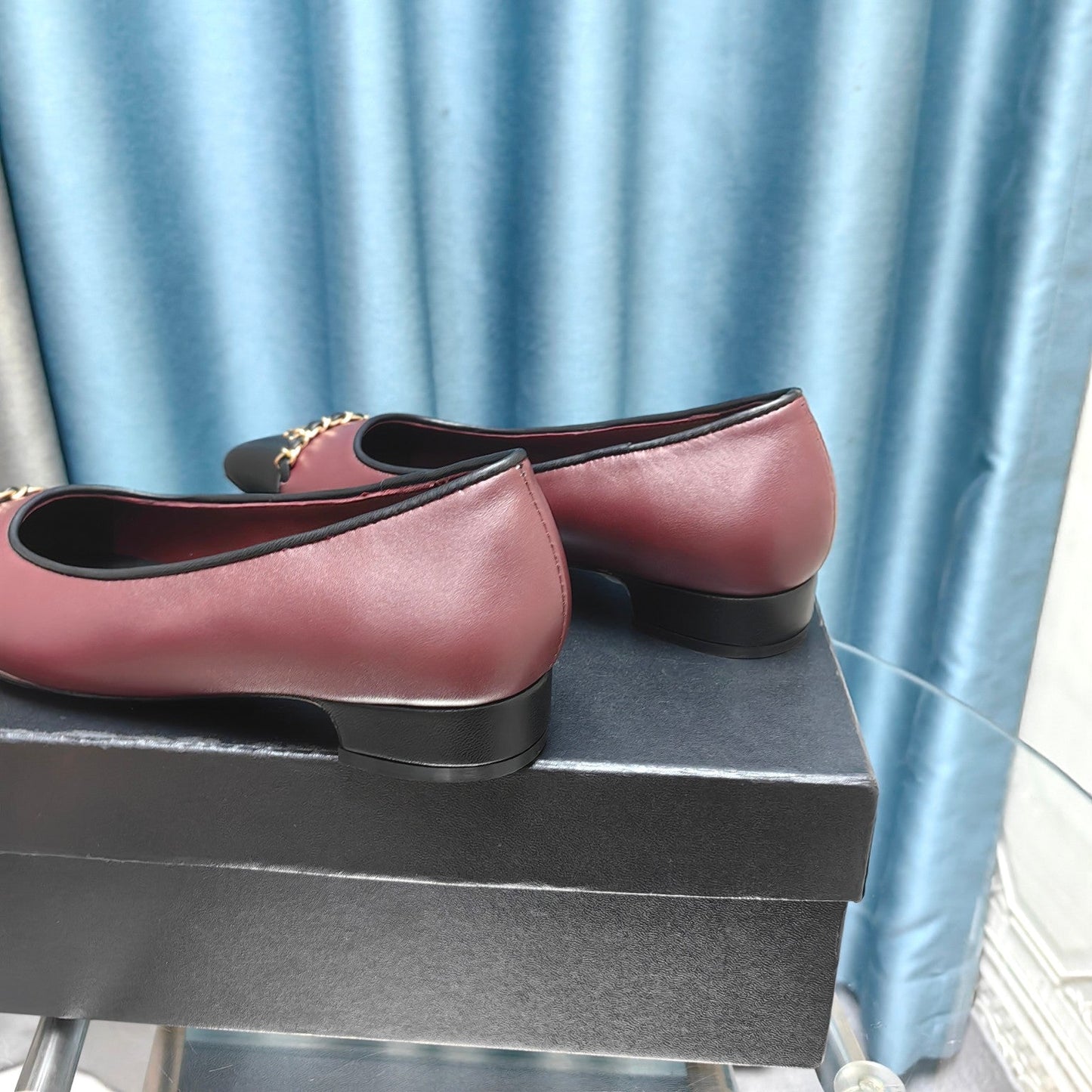 CHANEL Ballet Flats Burgundy Chain Lambskin