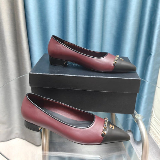CHANEL Ballet Flats Burgundy Chain Lambskin