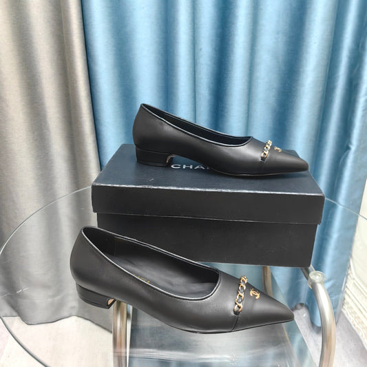 CHANEL Ballet Flats Black Chain Lambskin