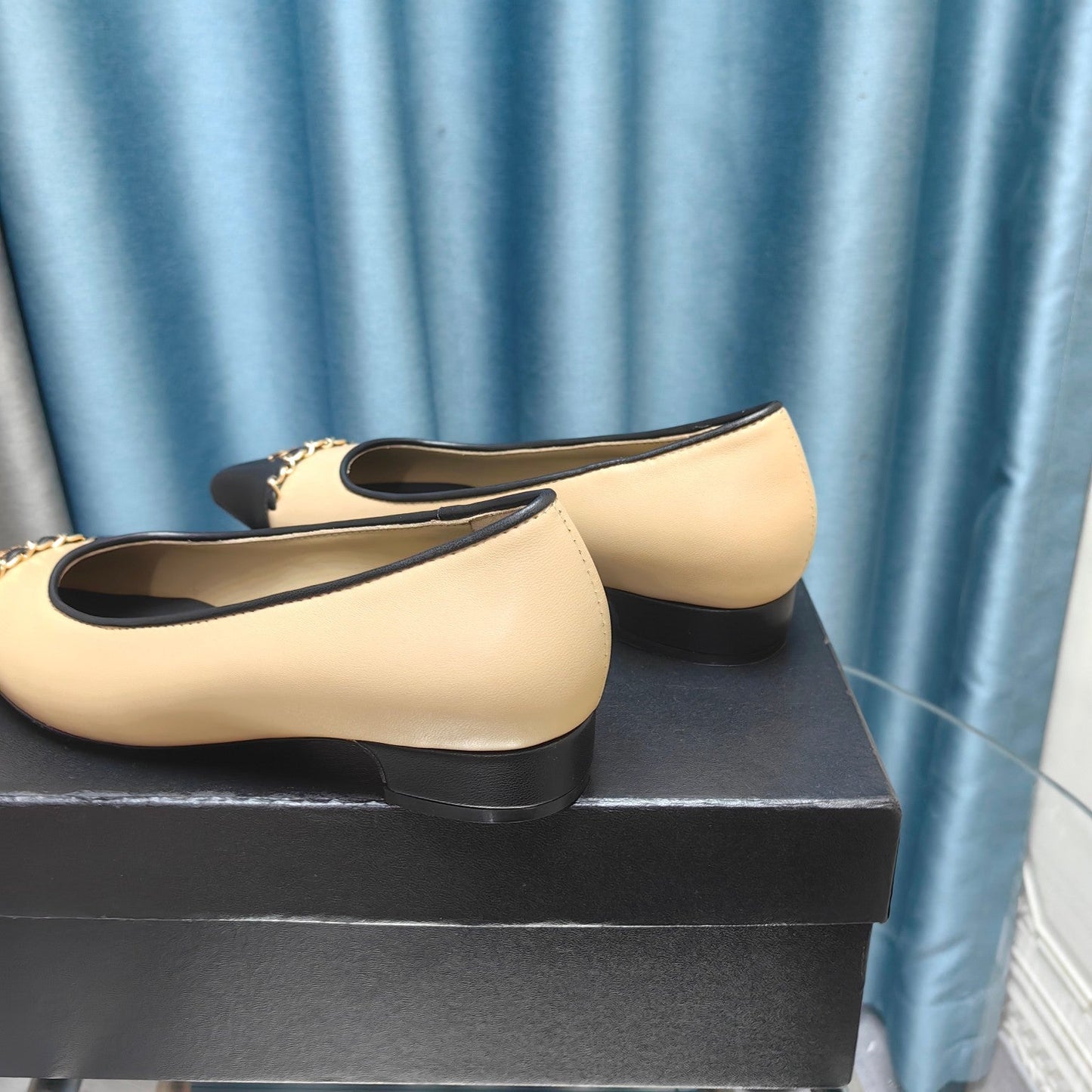 CHANEL Ballet Flats Beige Chain Lambskin