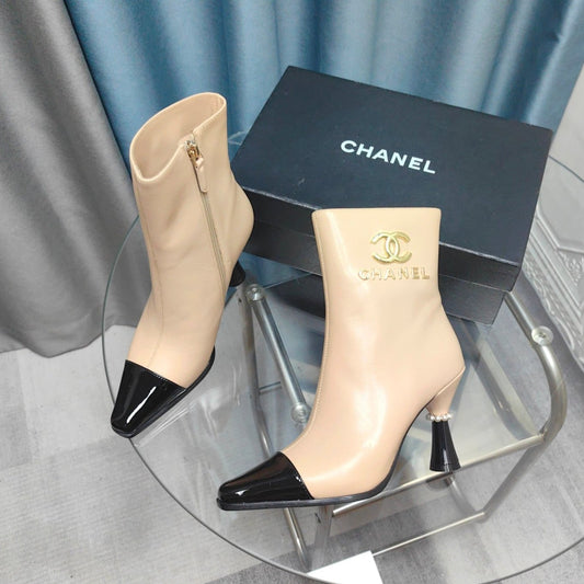 CHANEL Ankle Boots Beige Cowhide And Lambskin