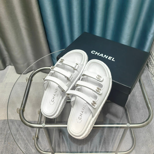 CHANEL 25C Sandal Triple Straps White Calfskin