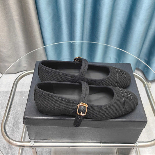 CHANEL 25C Marry Janes Black Fabric