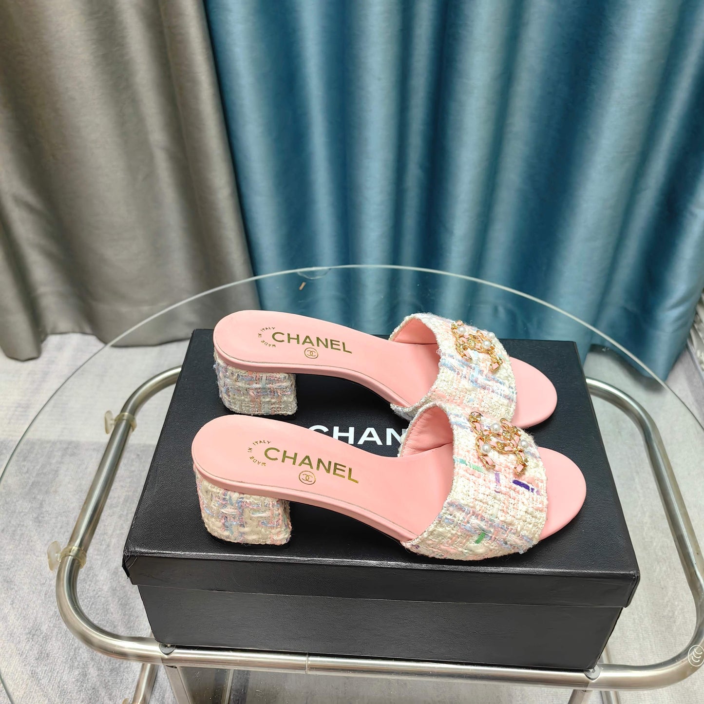 CHANEL 25 Sandal Heel 5cm Tweed Mop