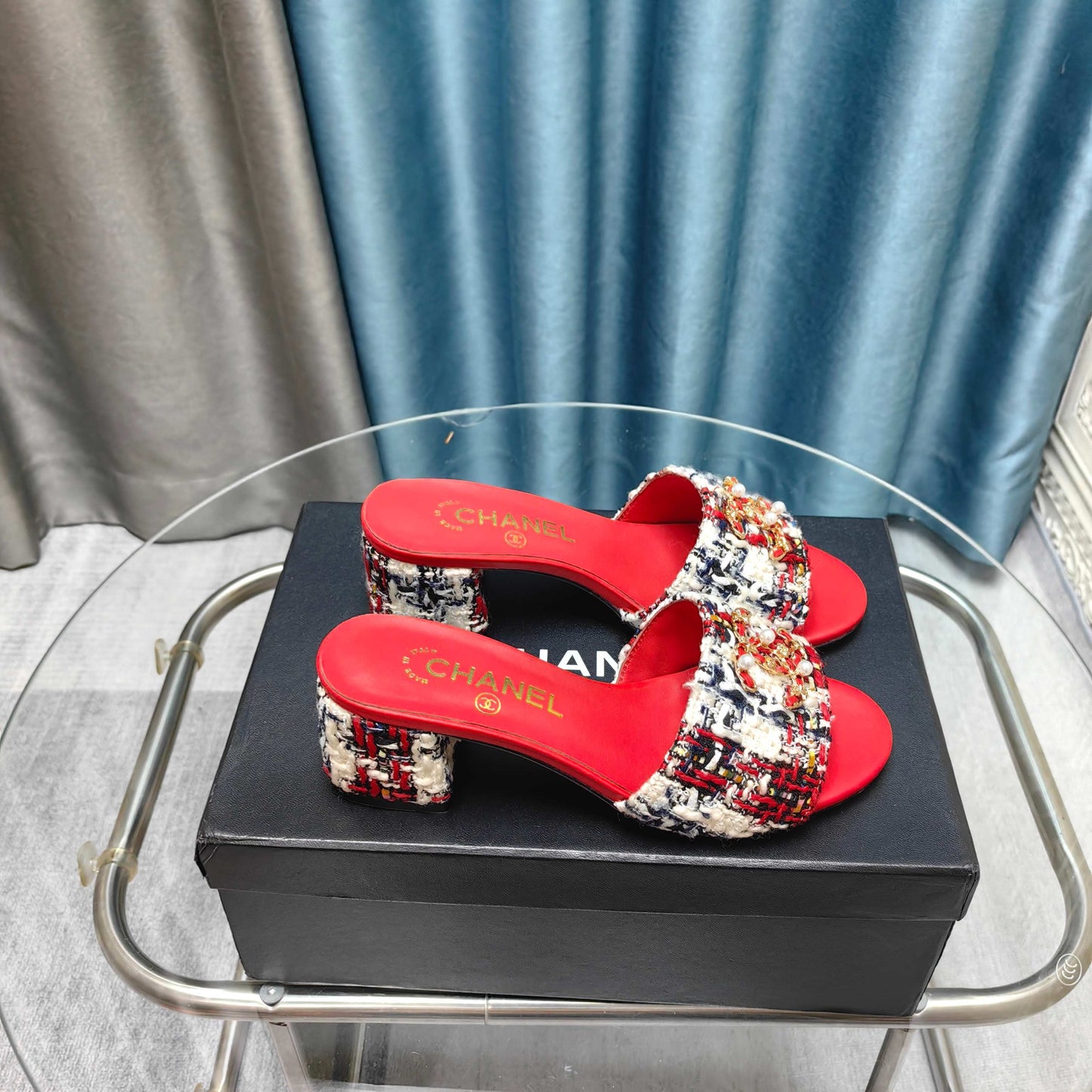 CHANEL 25 Sandal Heel 5cm Tweed Mop