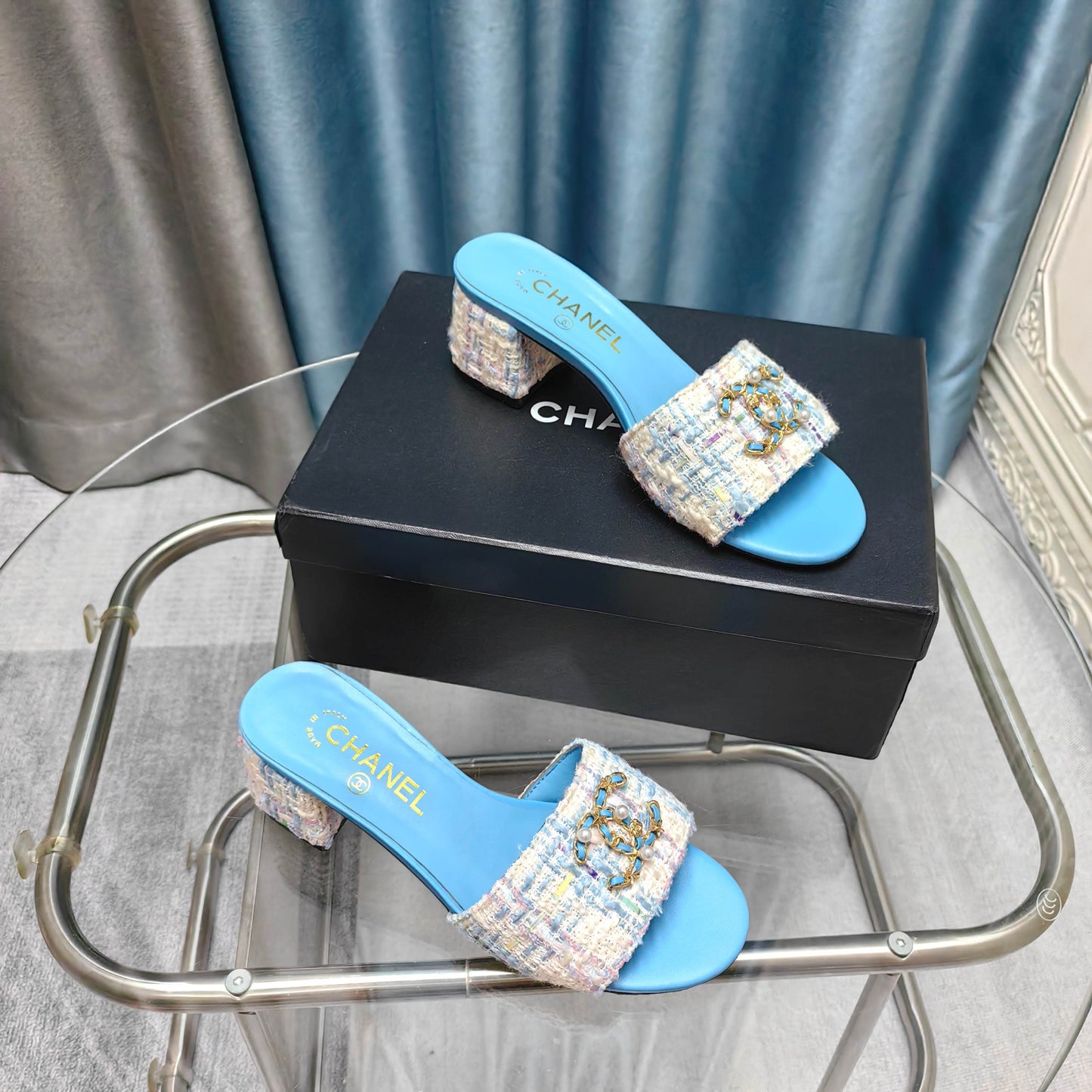 CHANEL 25 Sandal Heel 5cm Tweed Mop
