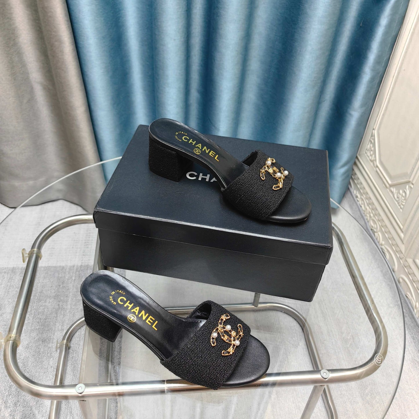 CHANEL 25 Sandal Heel 5cm Tweed Mop