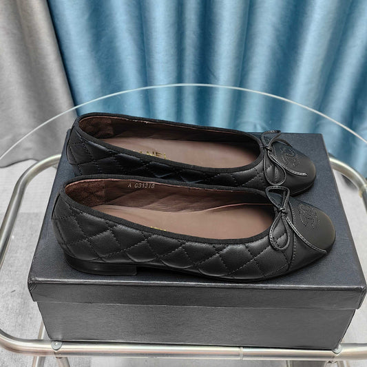 CHANEL 25P Ballet Flat Black Chocolate Calfskin
