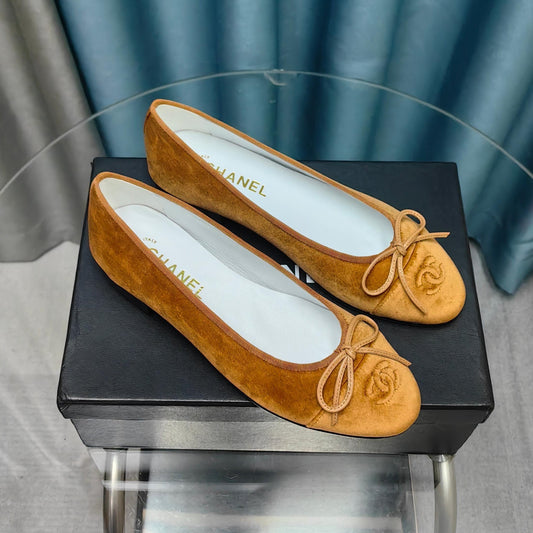 CHANEL 25P Ballet Flat Brown Velvet