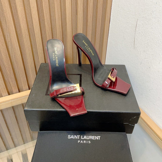 Saint Laurent SL SQUARE TOED NUIT PUMPS RED CALFSKIN