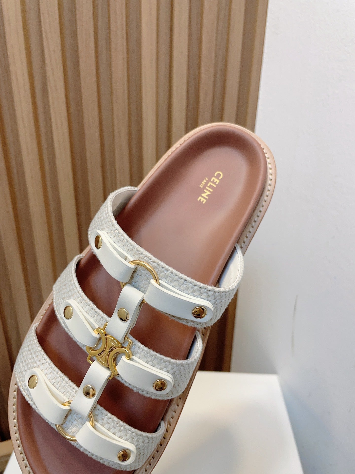 Celine slides tippi white canvas calfskin