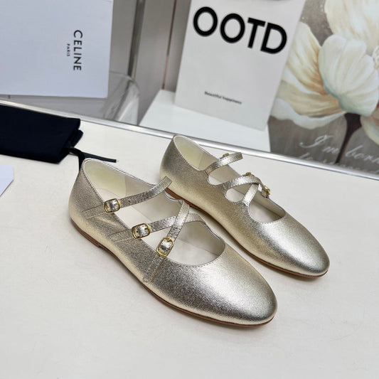 Celine BALLET FLAT WITH CROSSOVER STRAP IN LIGHT GOLD LAMBSKIN