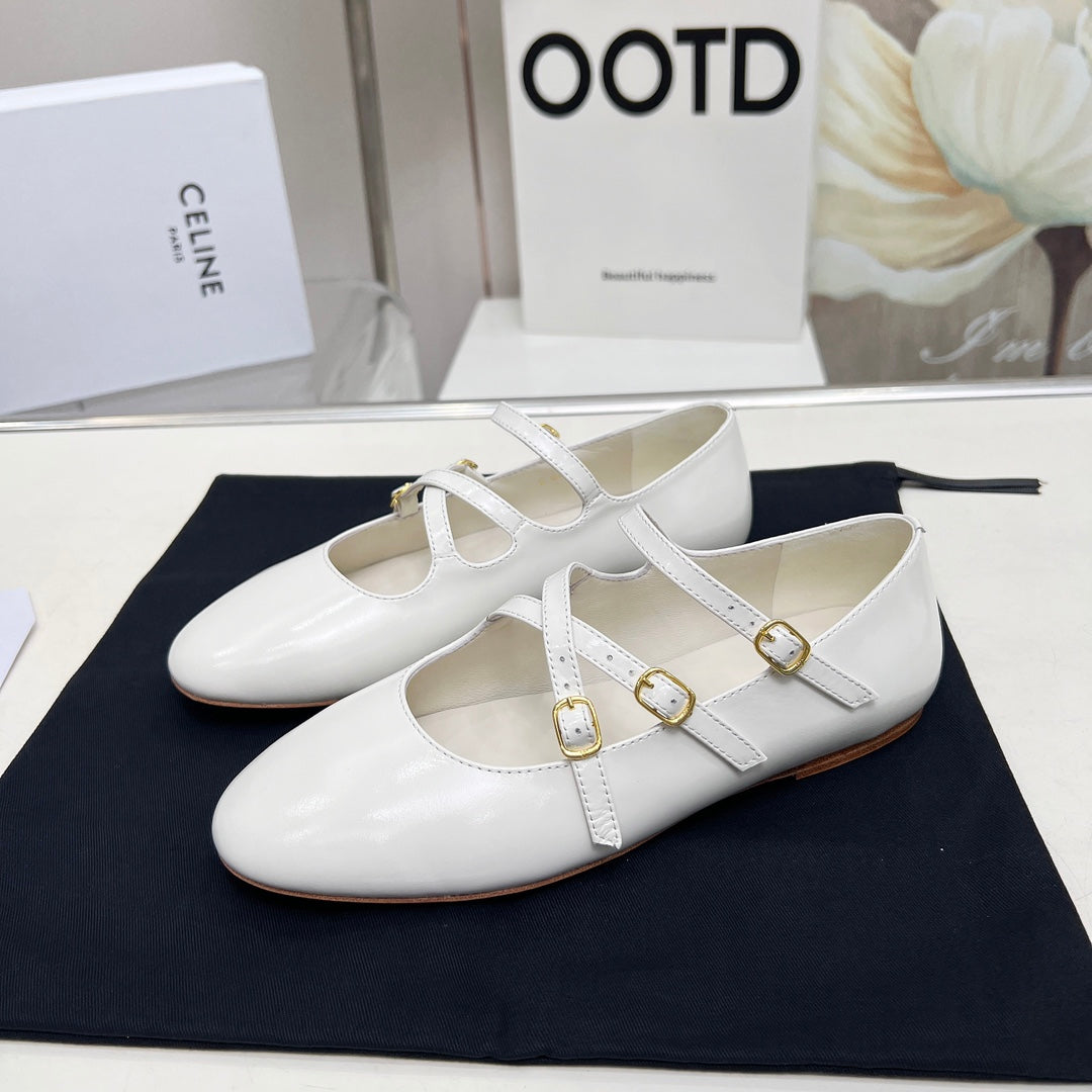 Celine BALLET FLAT WITH CROSSOVER STRAP IN WHITE LAMBSKIN