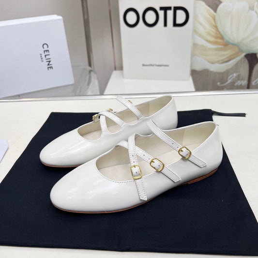 Celine BALLET FLAT WITH CROSSOVER STRAP IN WHITE LAMBSKIN