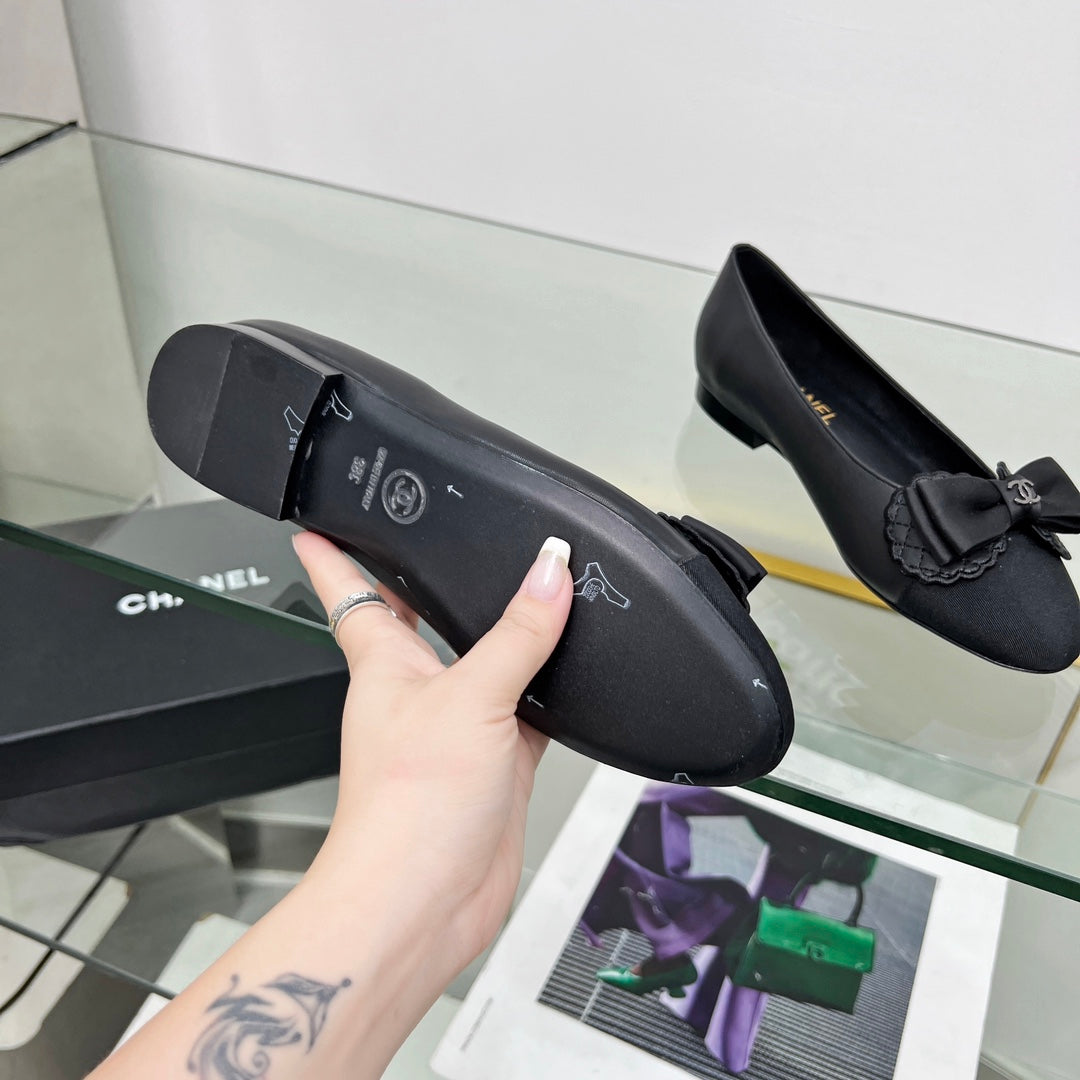 CHANEL Ballet Flats Black Lambskin