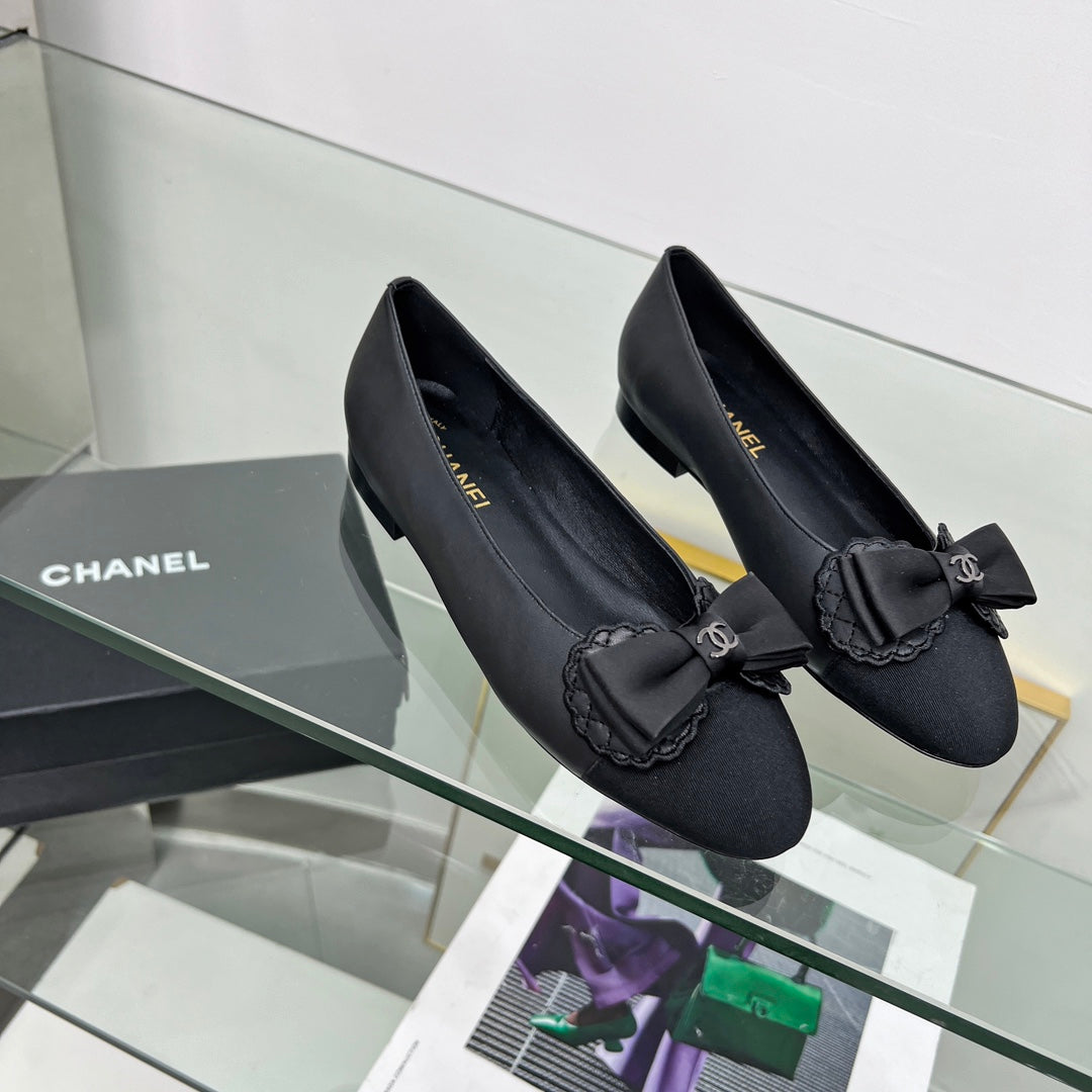 CHANEL Ballet Flats Black Lambskin
