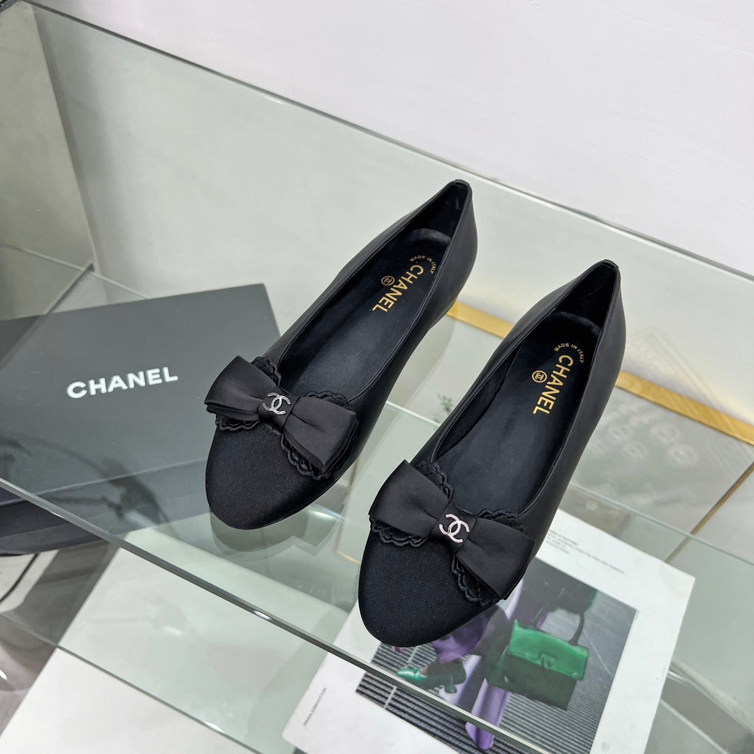 CHANEL Ballet Flats Black Lambskin