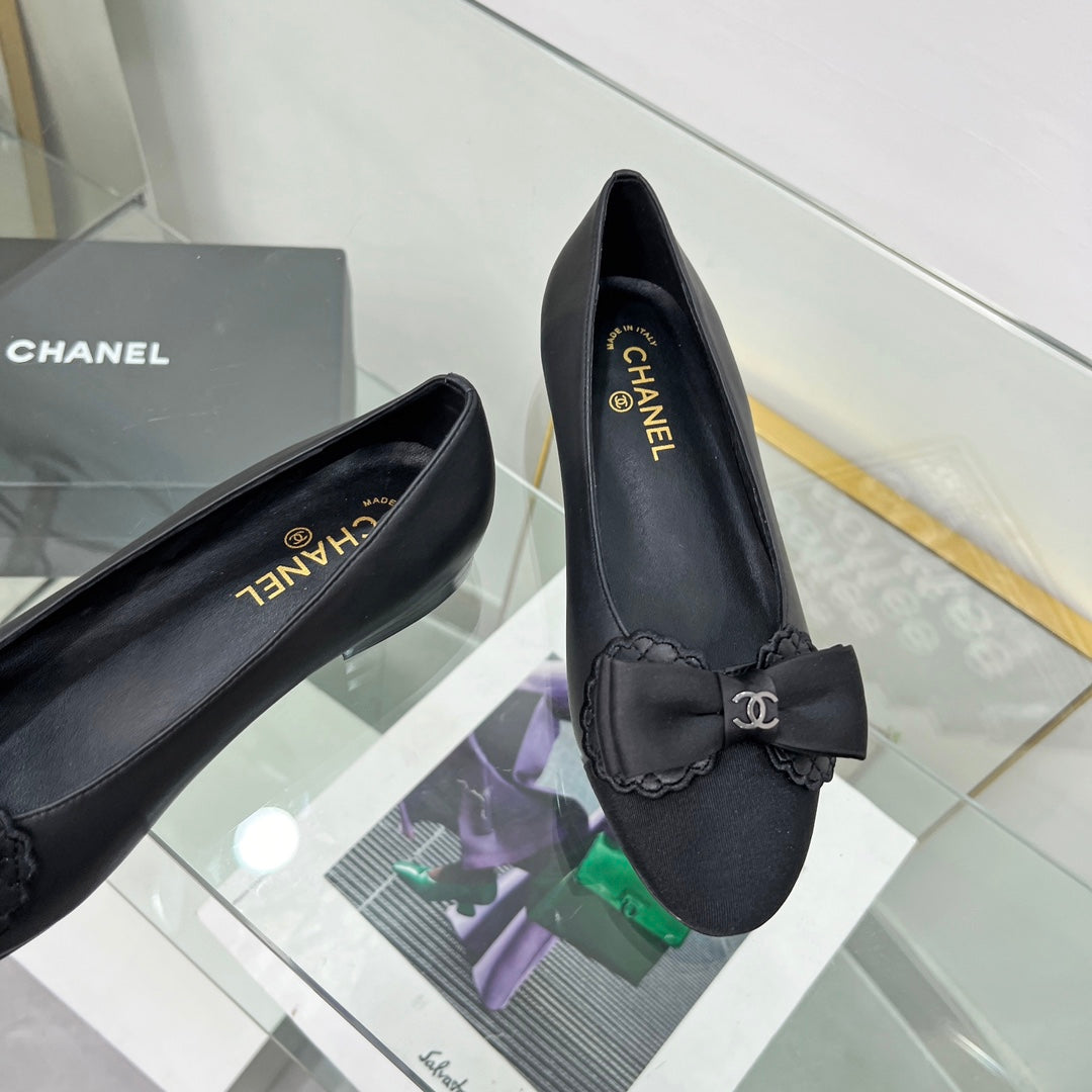 CHANEL Ballet Flats Black Lambskin