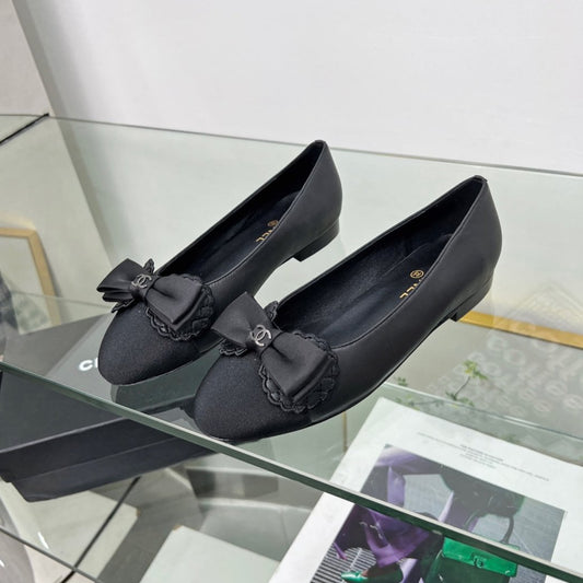 CHANEL Ballet Flats Black Lambskin