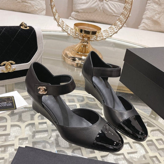 CHANEL ballet 6cm black wedge heel