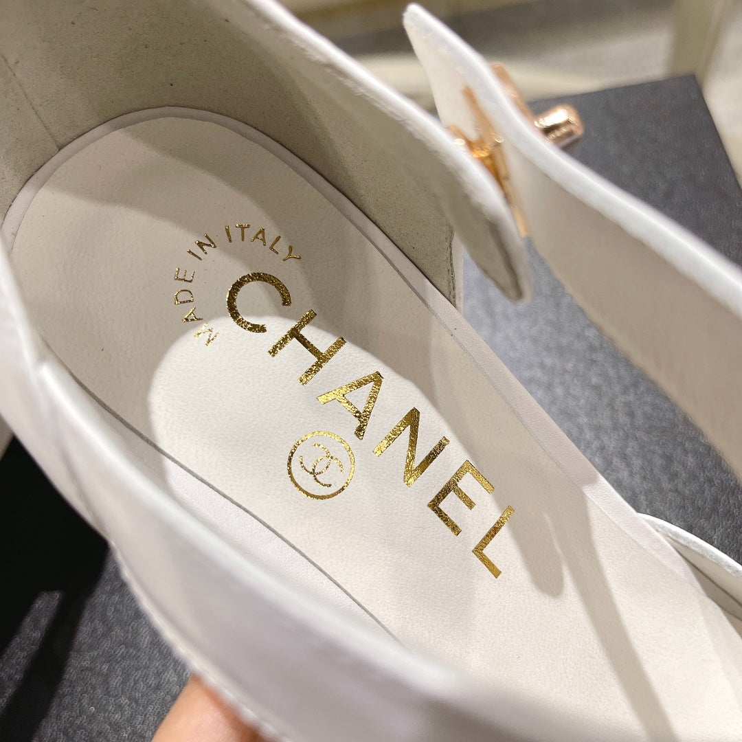 CHANEL ballet 6cm white black wedge heel