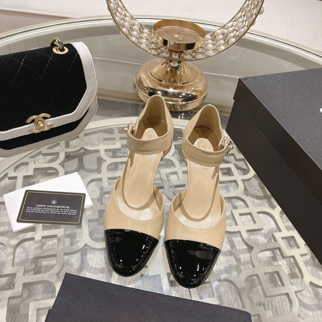 CHANEL ballet 6cm beige black wedge heel