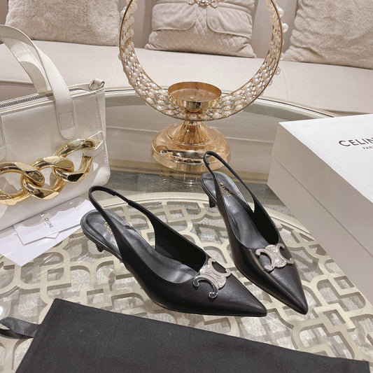 Celine HIGH SLINGBACK 5 CM IN BLACK CALFSKIN