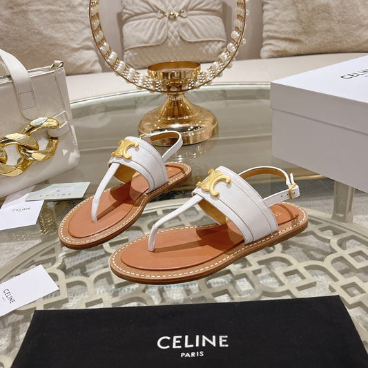 Celine LYMPIA TRIOMPHE THONG IN CALFSKIN WHITE