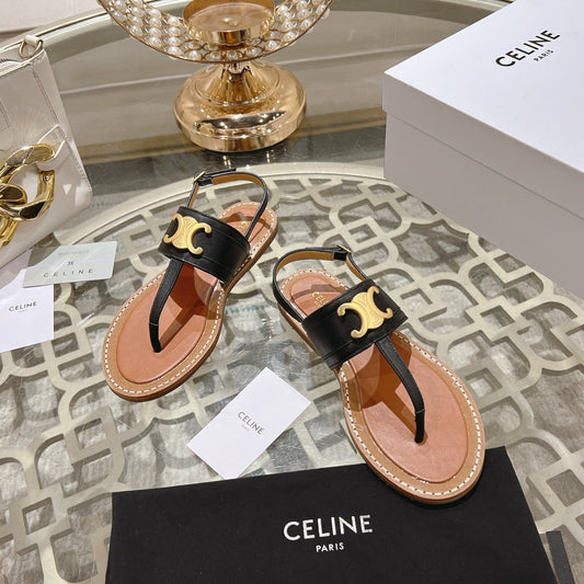 Celine LYMPIA TRIOMPHE THONG IN CALFSKIN BLACK/BROWN