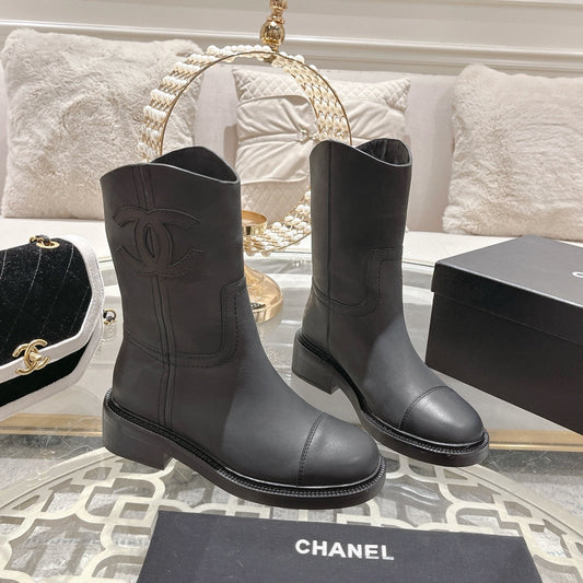 CHANEL Ankle Boots 40mm Black Cowhide