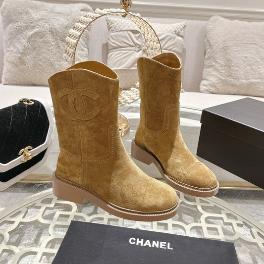 CHANEL Ankle Boots 40mm Light Brown Suede