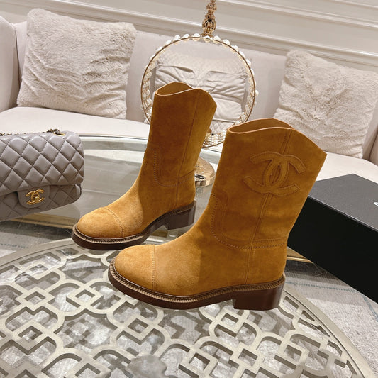 CHANEL Ankle Boots 40mm Dark Yellow Suede