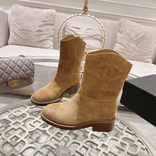 CHANEL Ankle Boots 40mm Dark Beige Suede