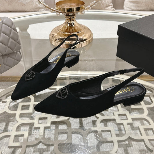 CHANEL 25C Slingback Flats Black Suede 213332