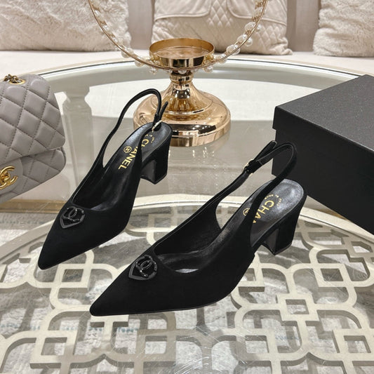 CHANEL 25C Slingback Flats Black Suede 213333
