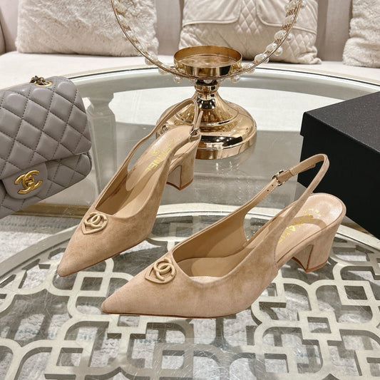 CHANEL 25C Slingback Flats Cream Suede 213334