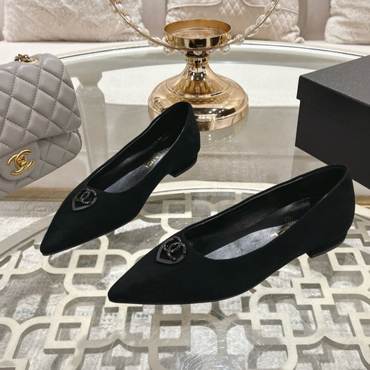 CHANEL 25C Ballet Flats Black Suede 213337