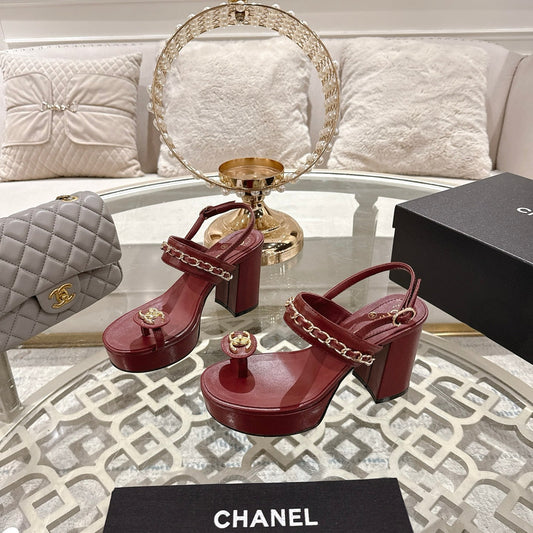 CHANEL 25 Sandal Platform Heels Red Lambskin 268972