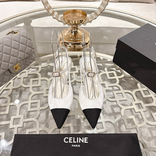CHANEL 25 Slingback Heel White Silk and Sheepskin 268919