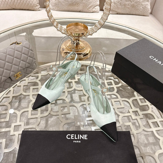 CHANEL 25 Slingback Heel Mint Green Silk and Sheepskin 268920